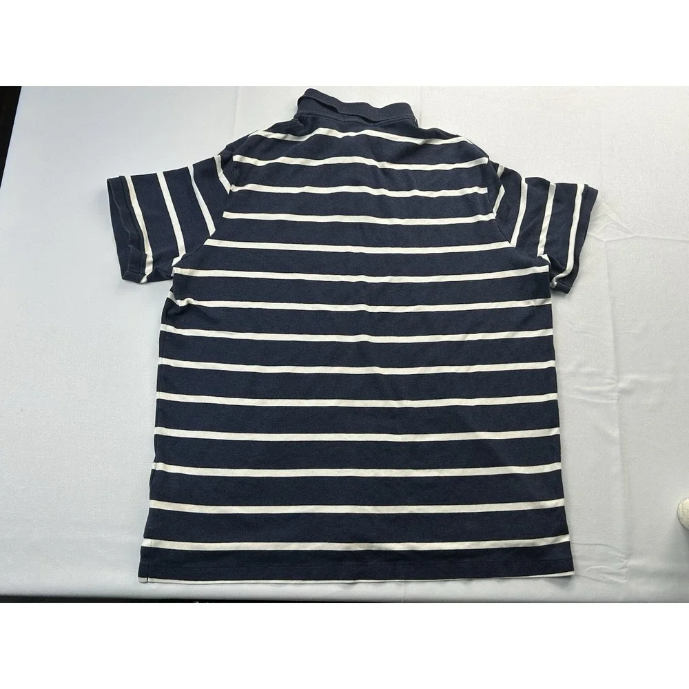 Polo Ralph Lauren Mens L Blue White Striped Polo Shirt 100% Cotton Preppy